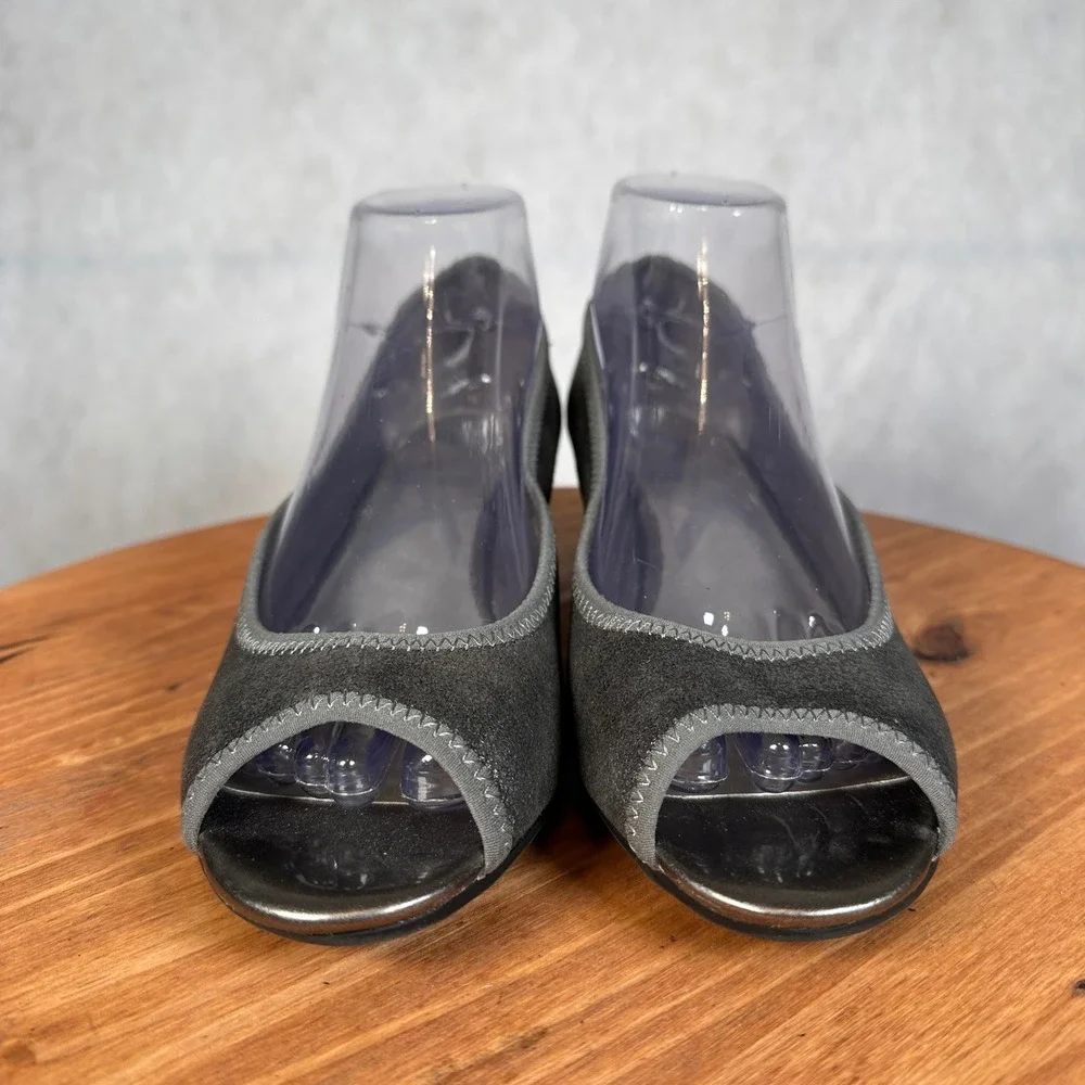 Anne Klein Sport Wedge Heels Womens 8M Pewter Good Snakeskin Peep Toe Shoes